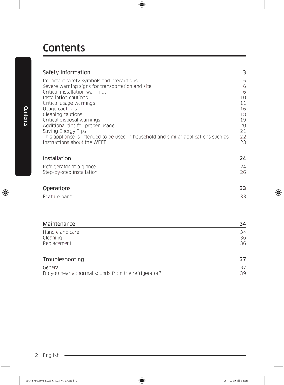 Samsung BRR12M000WW/EG, BRR19M010WW/EG, BRR19M011WW/EG, BRR12M001WW/EG manual Contents 