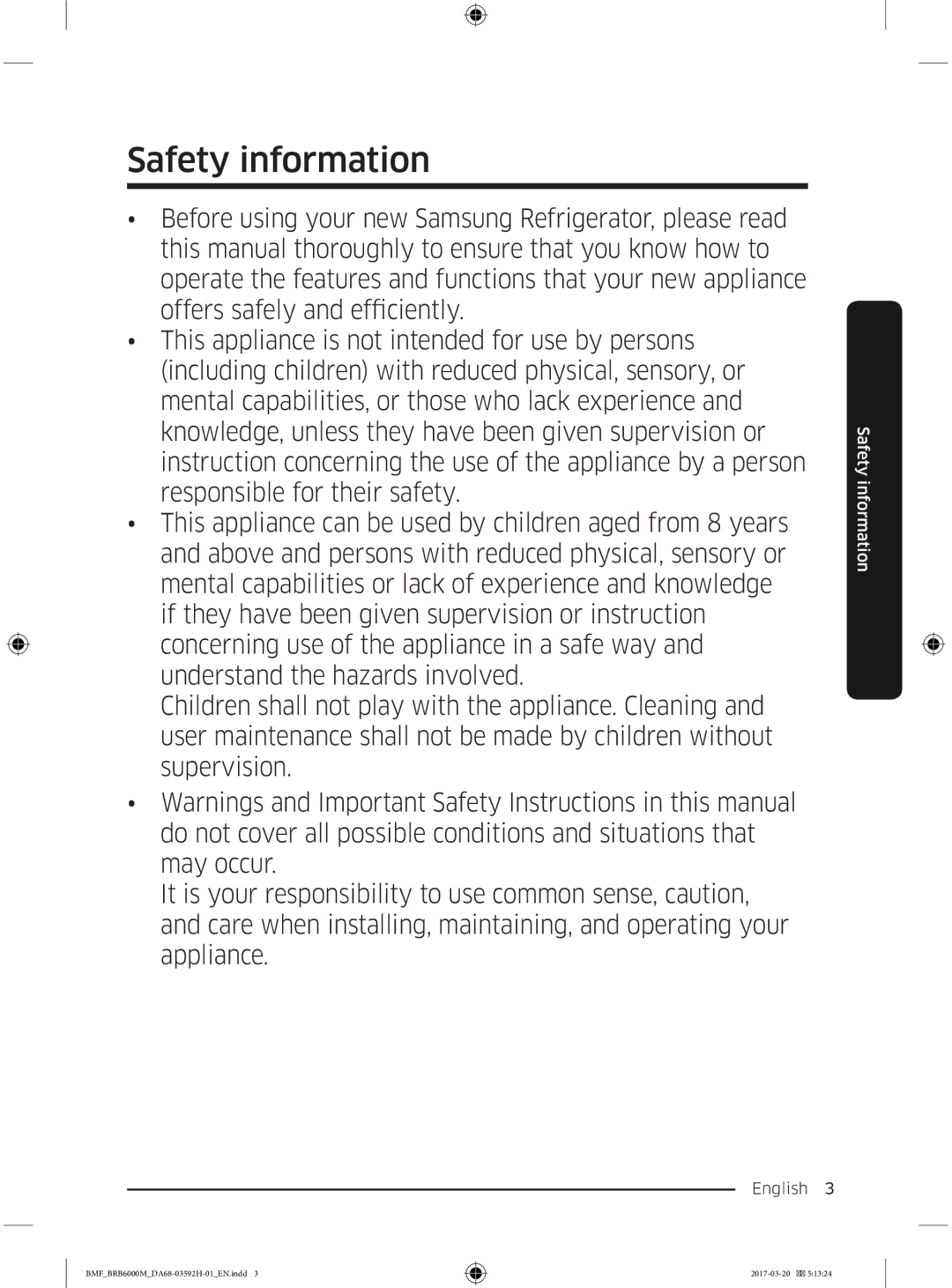 Samsung BRR19M010WW/EG, BRR19M011WW/EG, BRR12M001WW/EG, BRR12M000WW/EG manual Safety information 