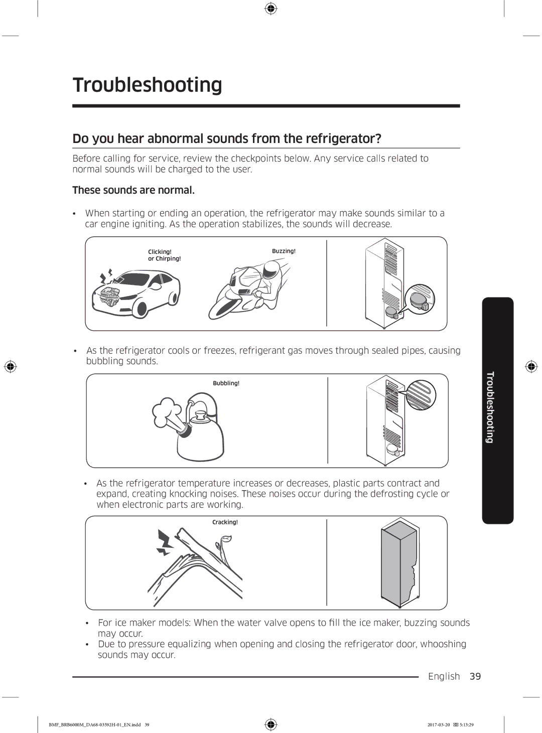 Samsung BRR19M010WW/EG, BRR19M011WW/EG manual Do you hear abnormal sounds from the refrigerator?, These sounds are normal 