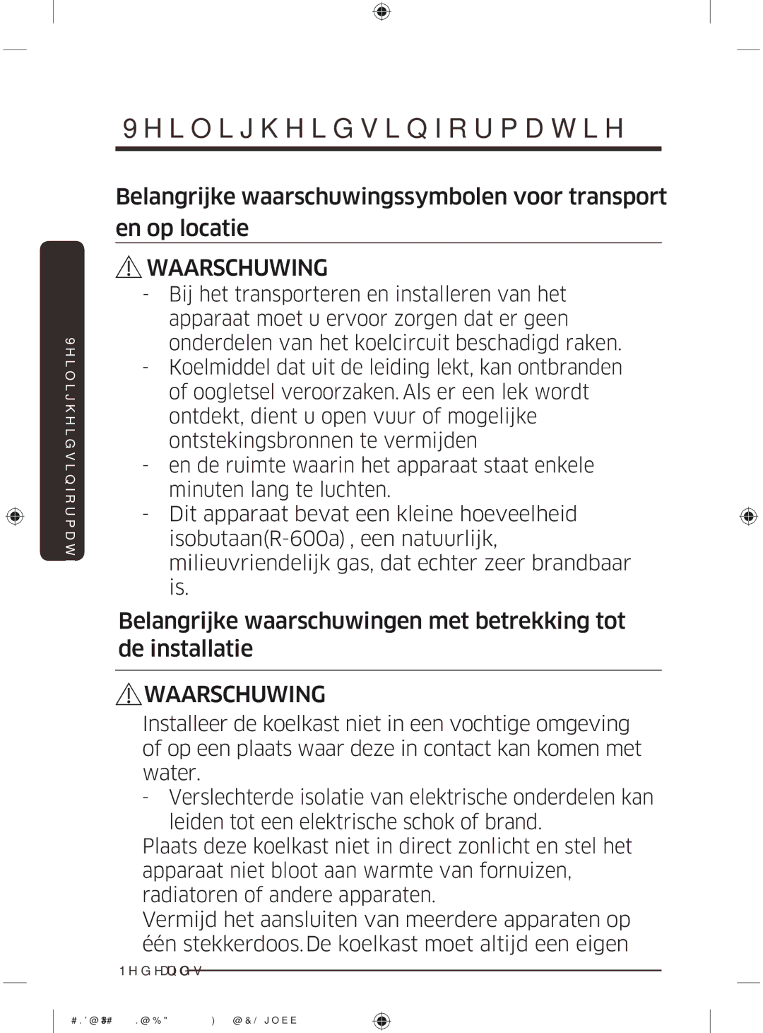 Samsung BRR12M000WW/EG, BRR19M010WW/EG, BRR19M011WW/EG manual Belangrijke waarschuwingen met betrekking tot de installatie 