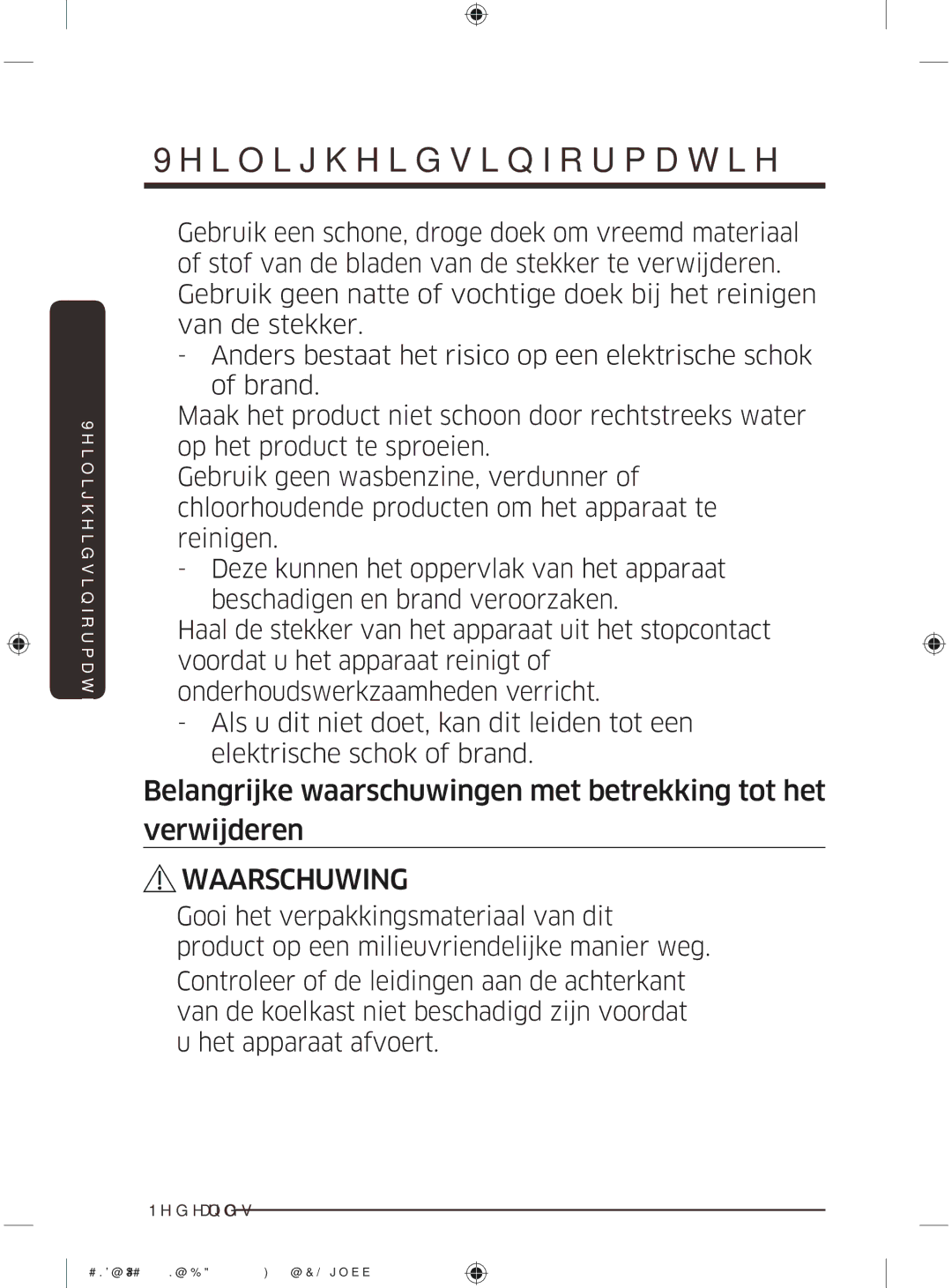 Samsung BRR19M011WW/EG, BRR19M010WW/EG, BRR12M001WW/EG, BRR12M000WW/EG Belangrijke waarschuwingen met betrekking tot het 