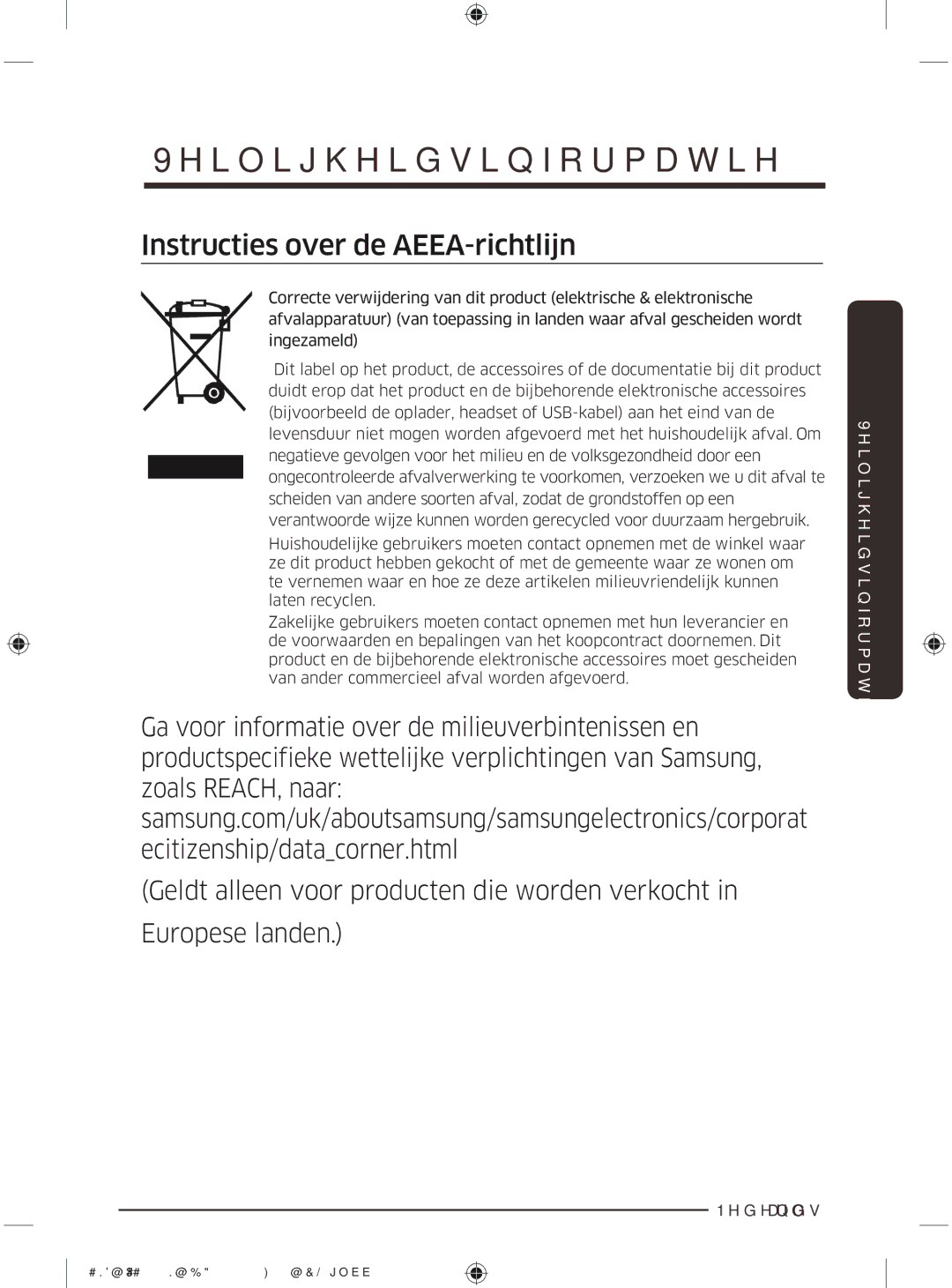 Samsung BRR12M001WW/EG, BRR19M010WW/EG, BRR19M011WW/EG, BRR12M000WW/EG manual Instructies over de AEEA-richtlijn 