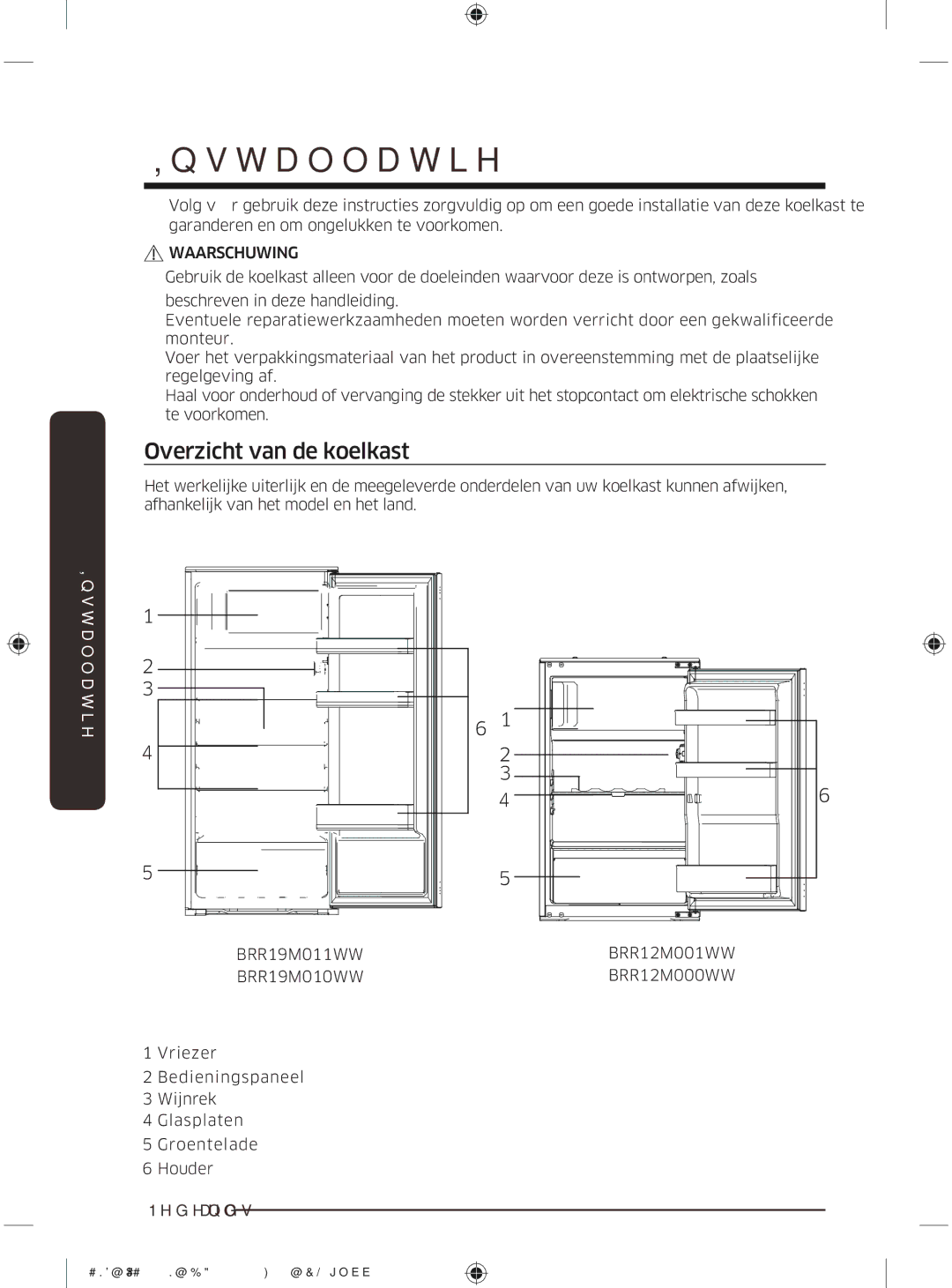 Samsung BRR12M000WW/EG, BRR19M010WW/EG, BRR19M011WW/EG, BRR12M001WW/EG manual Waarschuwing 