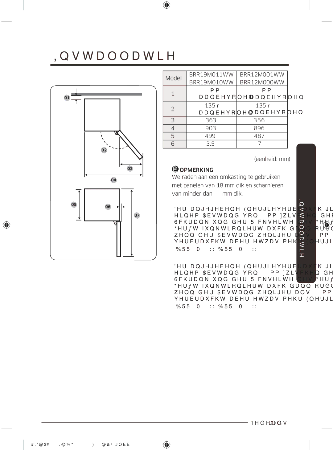 Samsung BRR19M010WW/EG, BRR19M011WW/EG, BRR12M001WW/EG manual BRR19M011WW BRR12M001WW BRR19M010WW BRR12M000WW PP, Opmerking 