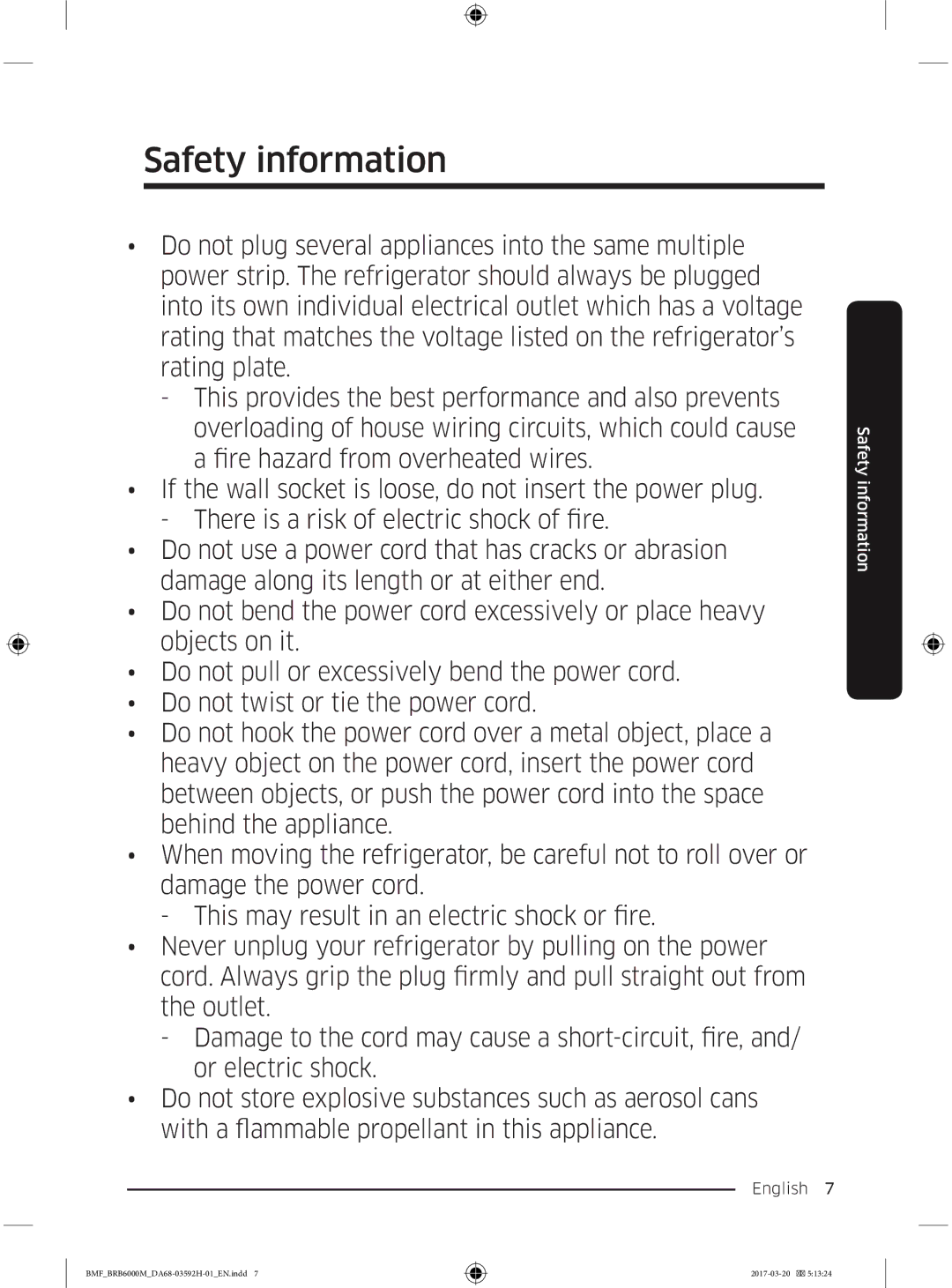 Samsung BRR19M010WW/EG, BRR19M011WW/EG, BRR12M001WW/EG, BRR12M000WW/EG manual Safety information 