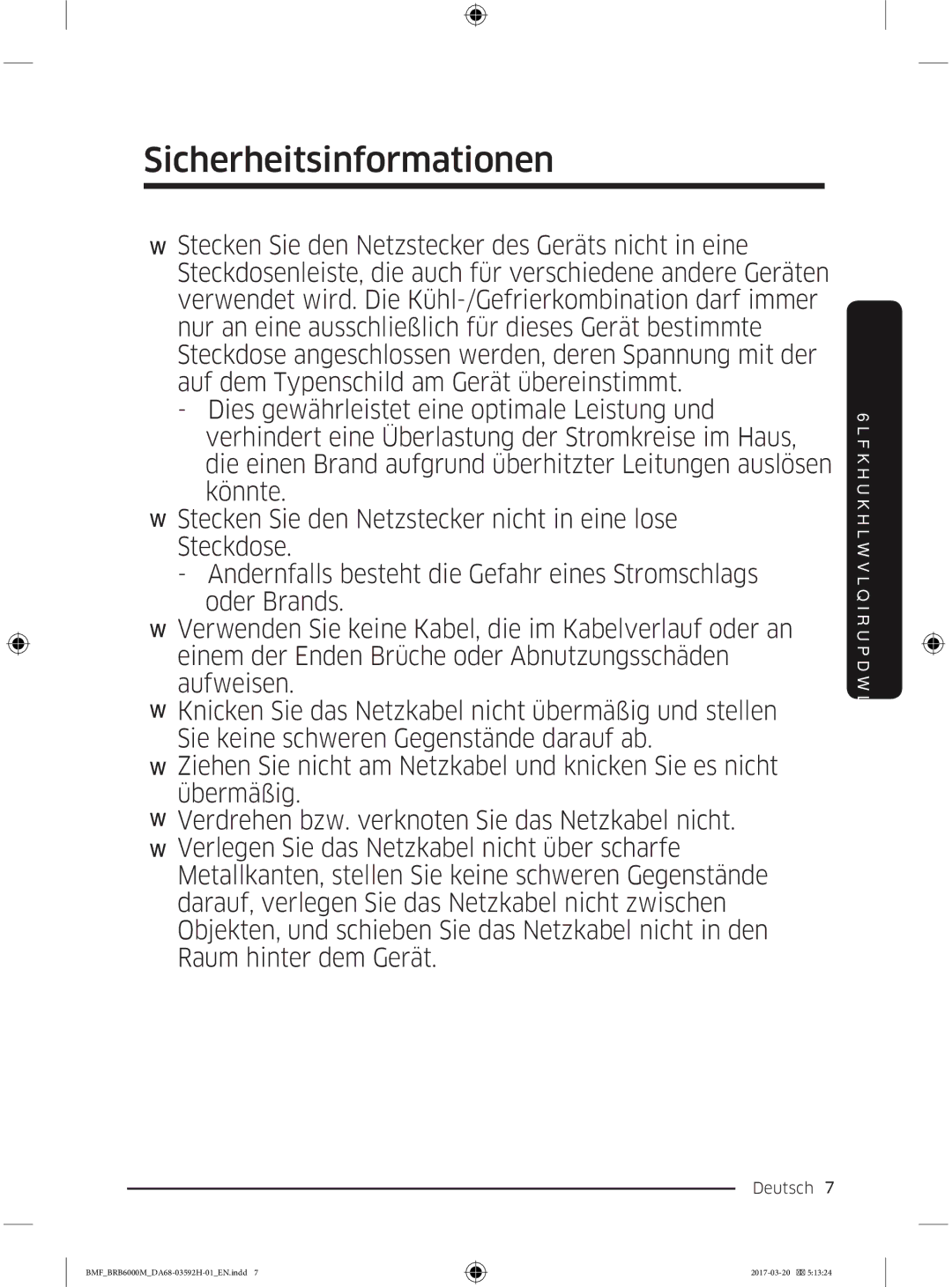 Samsung BRR12M001WW/EG, BRR19M010WW/EG, BRR19M011WW/EG, BRR12M000WW/EG manual Sicherheitsinformationen 