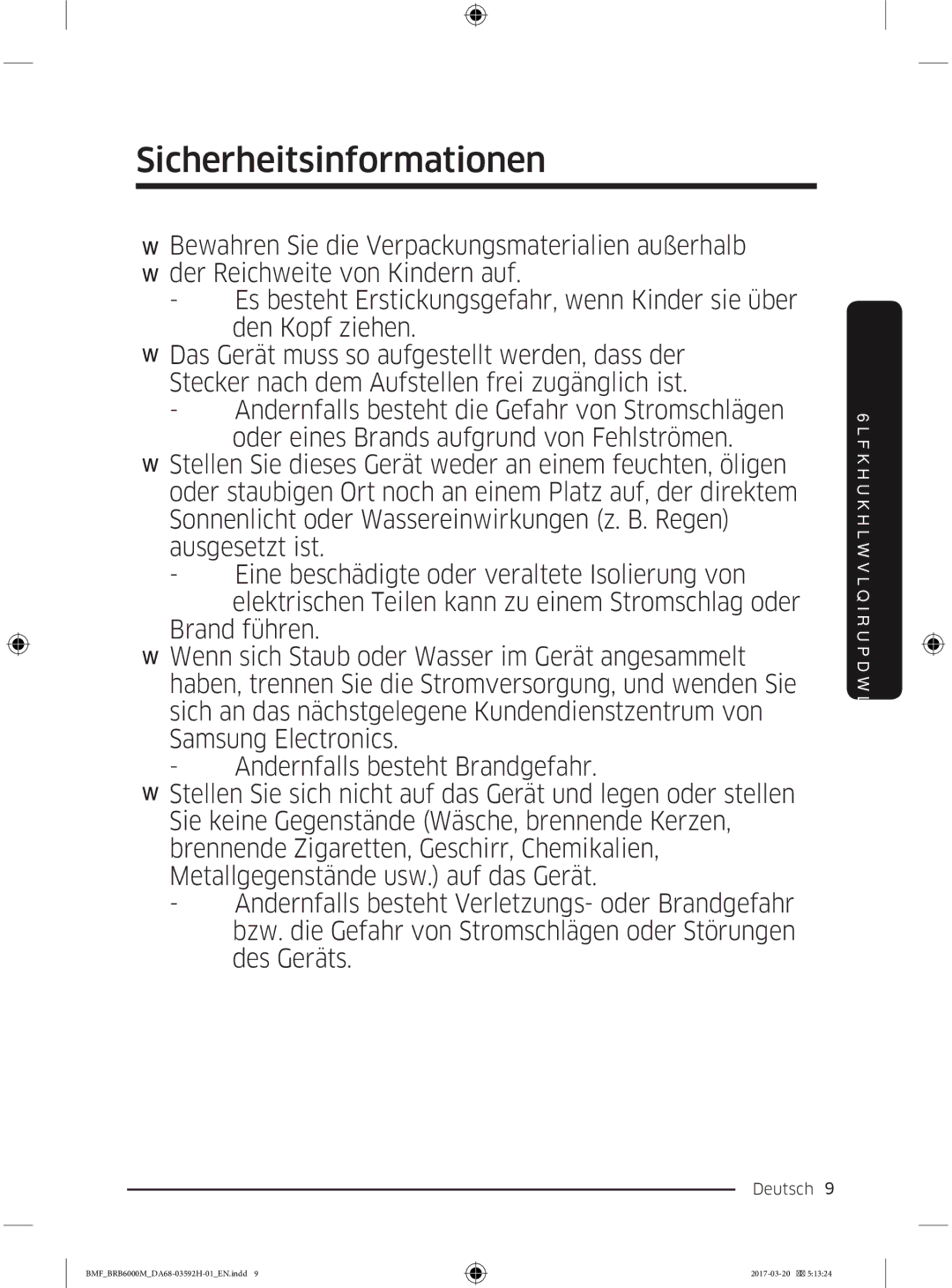 Samsung BRR19M010WW/EG, BRR19M011WW/EG, BRR12M001WW/EG, BRR12M000WW/EG manual Sicherheitsinformationen 