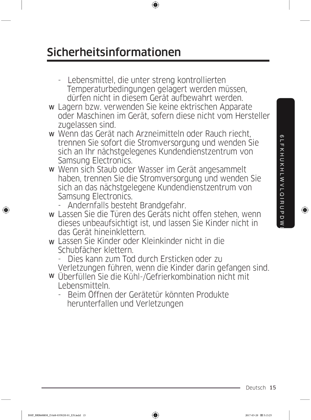 Samsung BRR12M001WW/EG, BRR19M010WW/EG, BRR19M011WW/EG, BRR12M000WW/EG manual Sicherheitsinformationen 