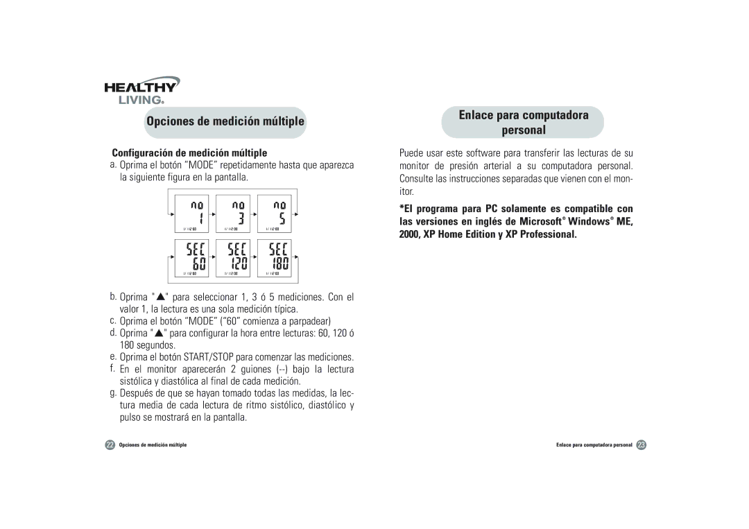 Samsung BSP-4007 Opciones de medición múltiple, Enlace para computadora Personal, Configuración de medición múltiple 