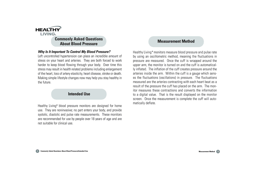 Samsung BSP-4007 owner manual Intended Use, Measurement Method, Why Is It Important To Control My Blood Pressure? 