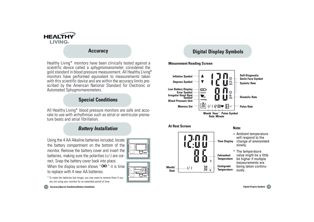 Samsung BSP-4007 owner manual Accuracy, Digital Display Symbols, Special Conditions 