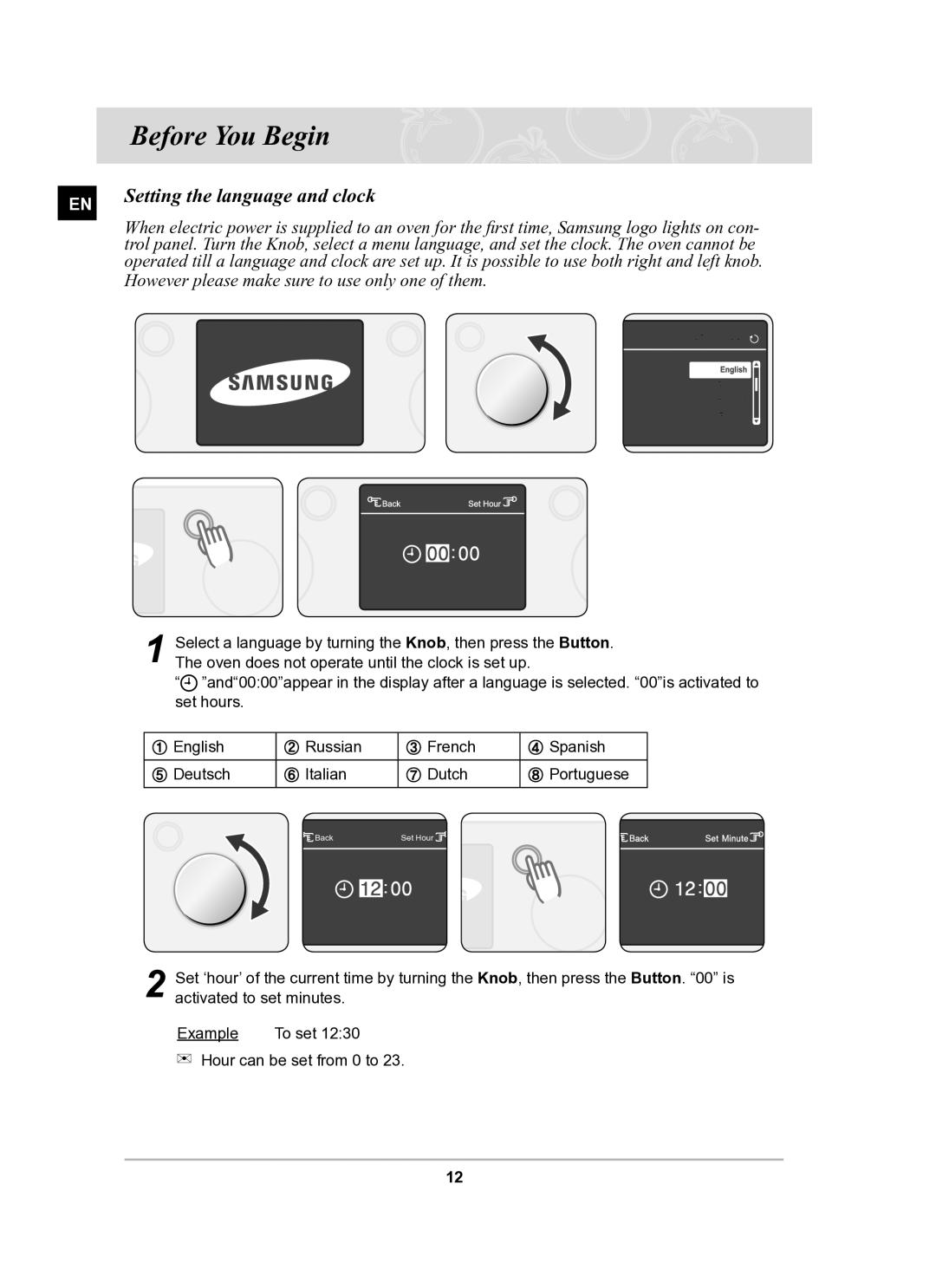 Samsung BT61CDST/BOL Before You Begin, Setting the language and clock, However please make sure to use only one of them 