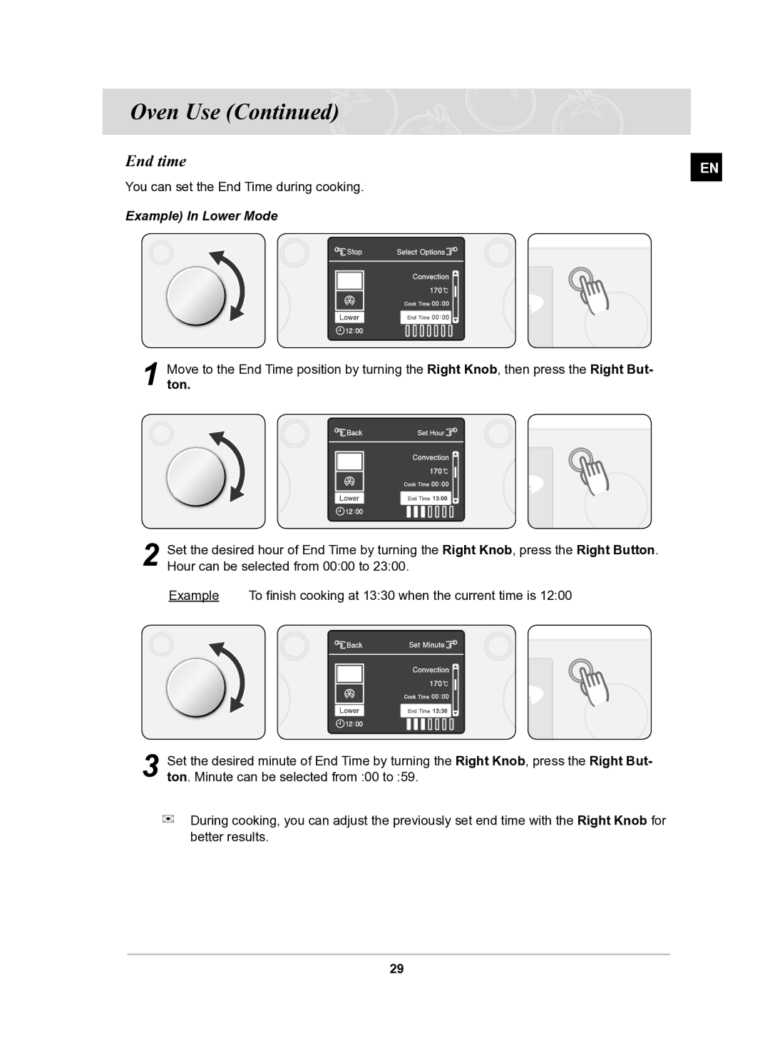 Samsung BT61CDST/BOL manual Oven Use, End time 