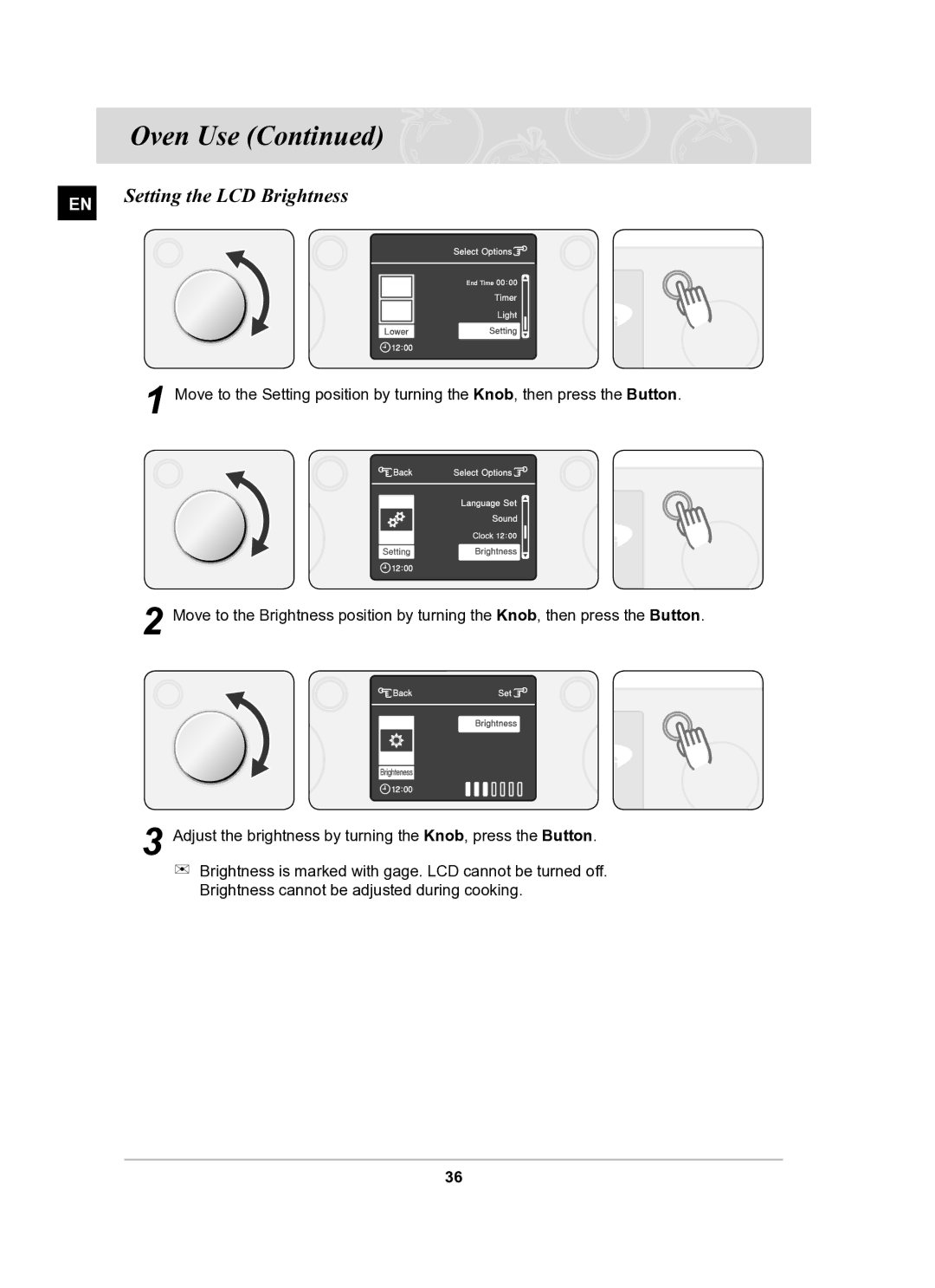 Samsung BT61CDST/BOL manual Setting the LCD Brightness 