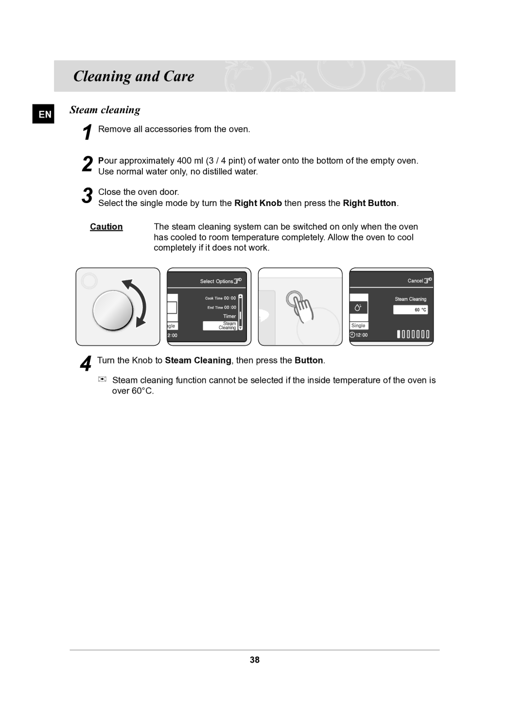 Samsung BT61CDST/BOL manual Cleaning and Care, Steam cleaning 