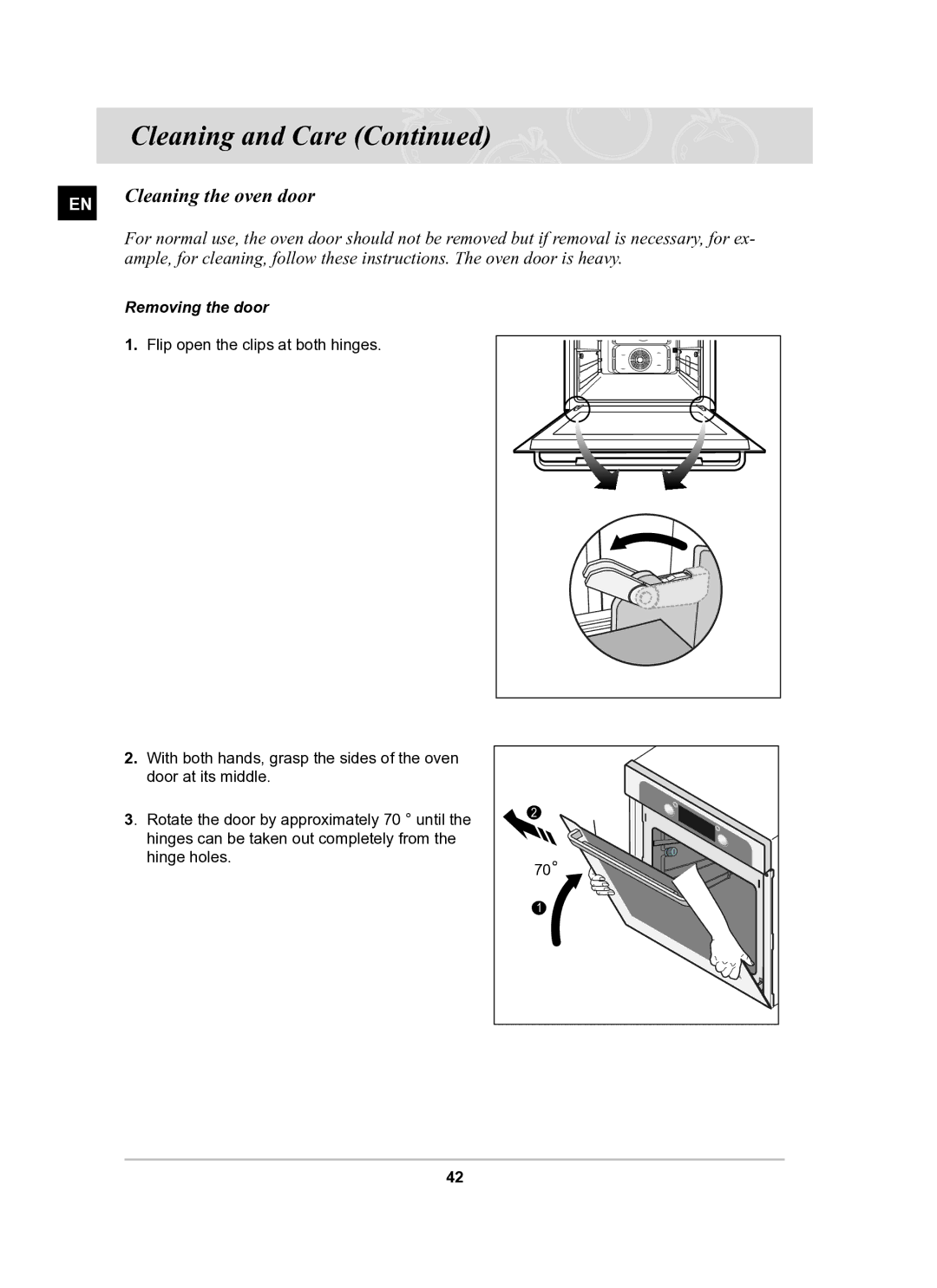 Samsung BT61CDST/BOL manual Cleaning the oven door, Removing the door 