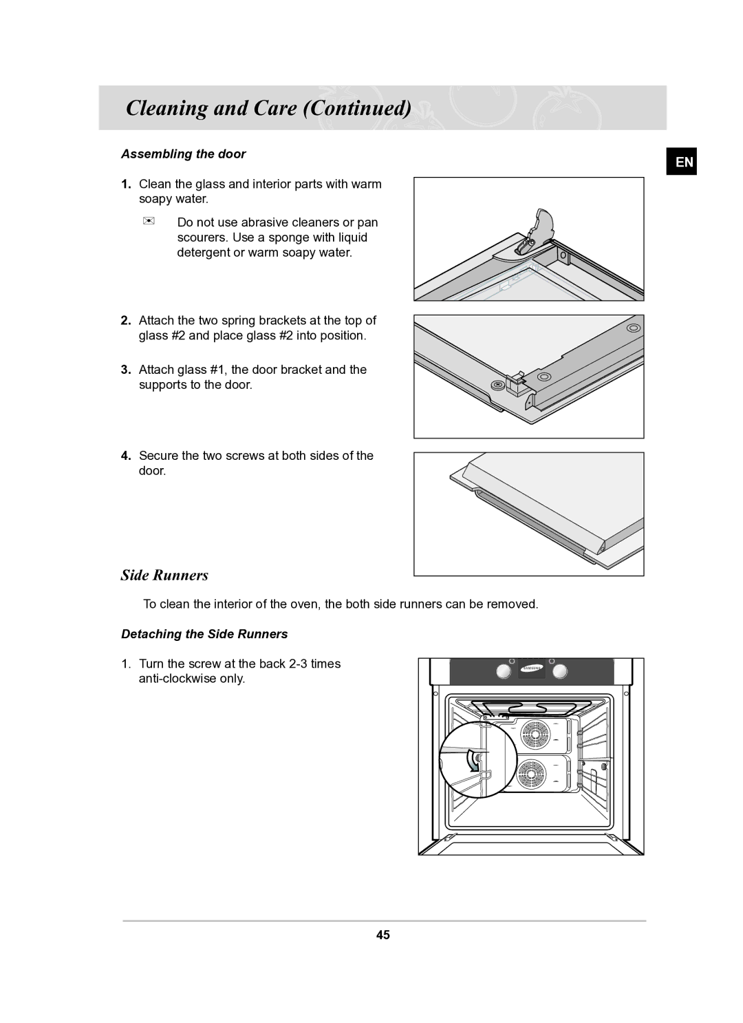 Samsung BT61CDST/BOL manual Assembling the door, Detaching the Side Runners 