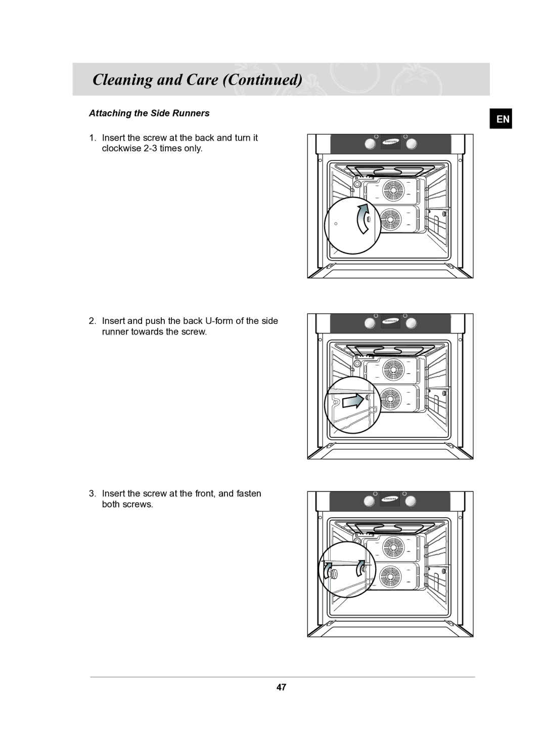 Samsung BT61CDST/BOL manual Attaching the Side Runners 