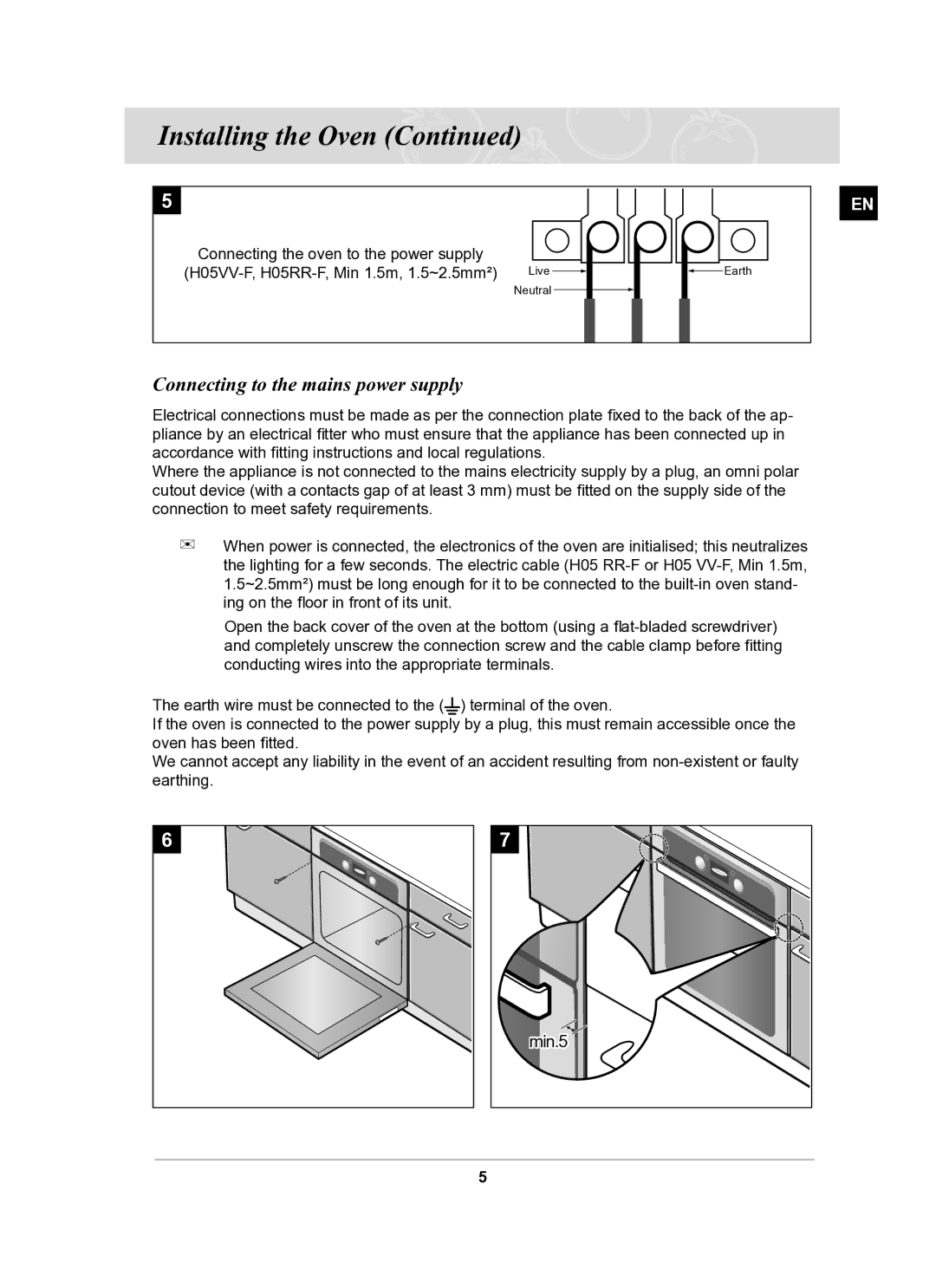 Samsung BT61CDST/BOL manual Connecting to the mains power supply 