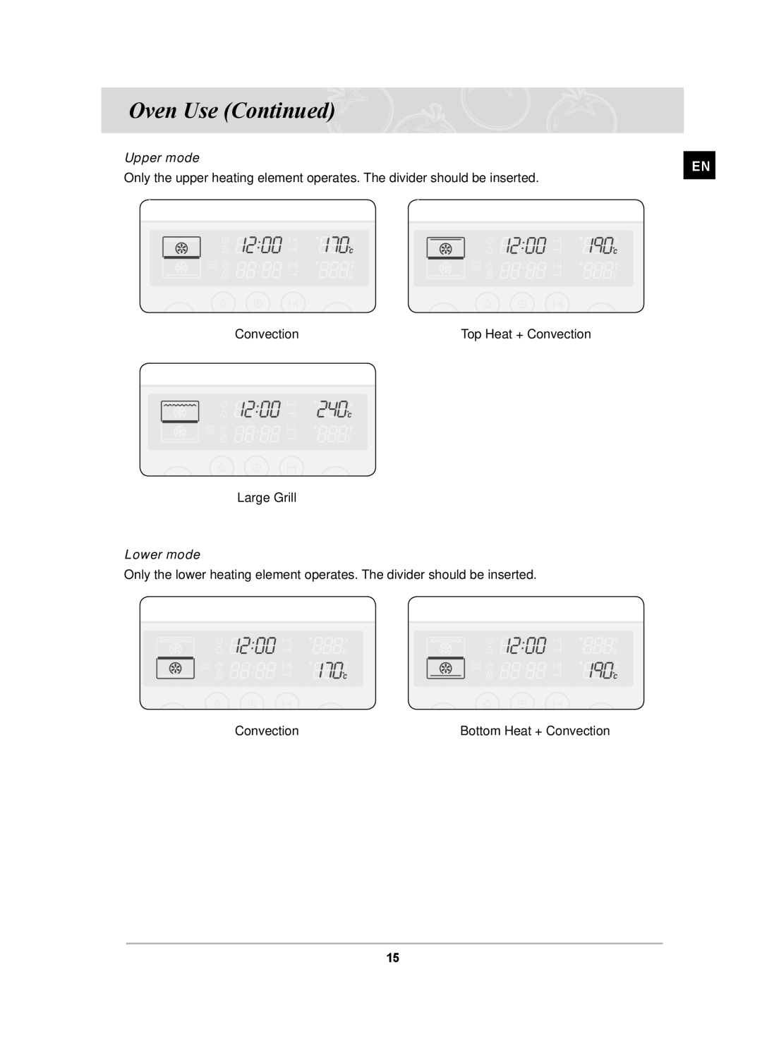 Samsung BT62FQPST, BT620FQST, BT62FQBPST, BT62FQFST, BT62FQBFST owner manual Lower mode 