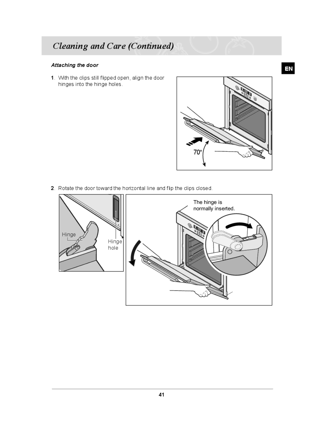 Samsung BT62FQFST, BT620FQST, BT62FQBPST, BT62FQPST, BT62FQBFST owner manual Attaching the door 