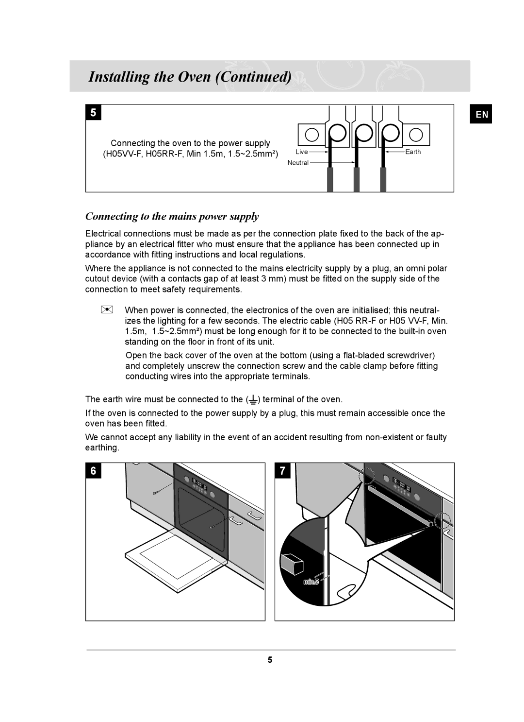 Samsung BT62FQPST, BT620FQST, BT62FQBPST, BT62FQFST, BT62FQBFST owner manual Connecting to the mains power supply 