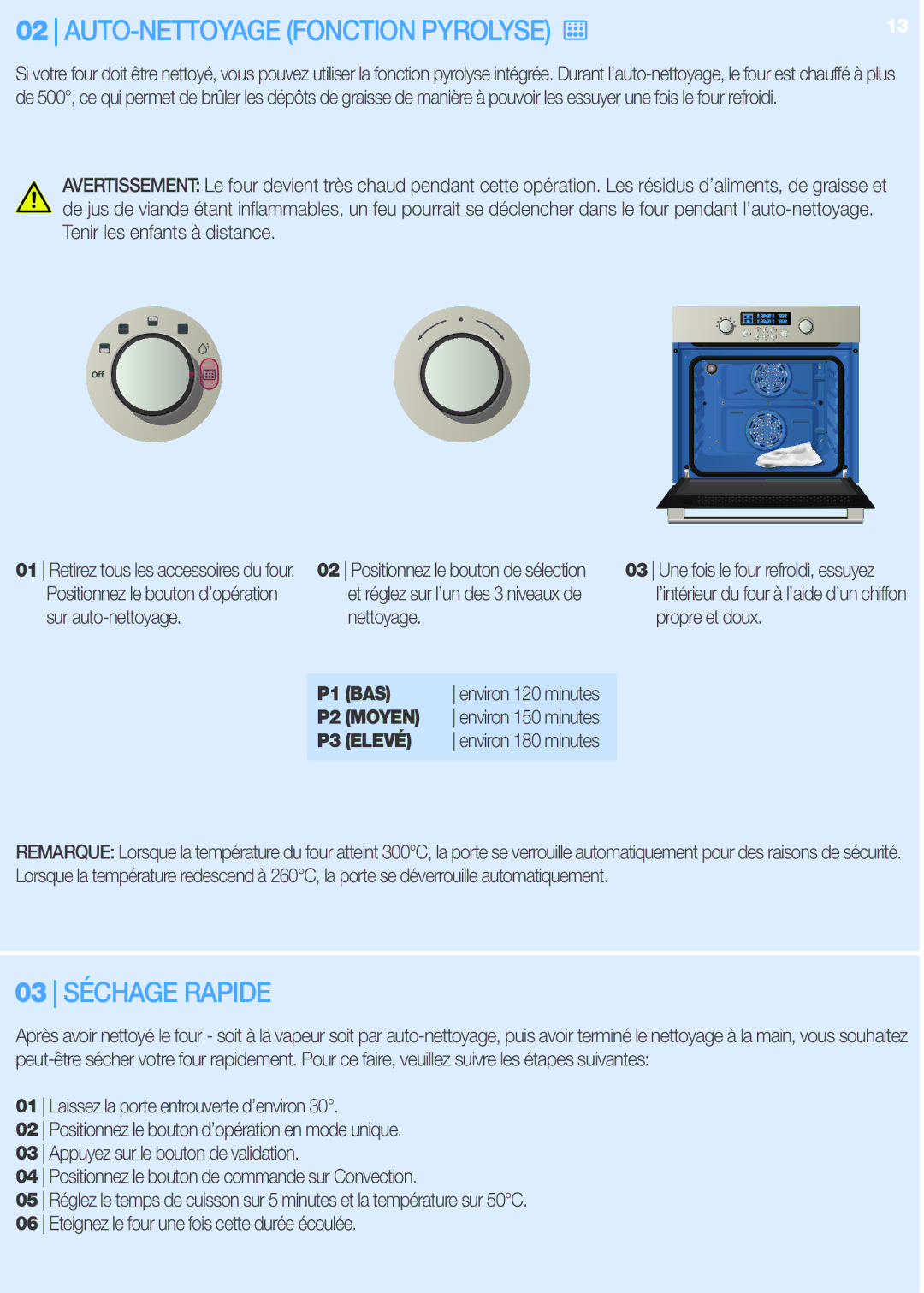 Samsung BT620FQST/XEF manual AUTO-NETTOYAGE Fonction Pyrolyse, Bas, Moyen, ELEVé 