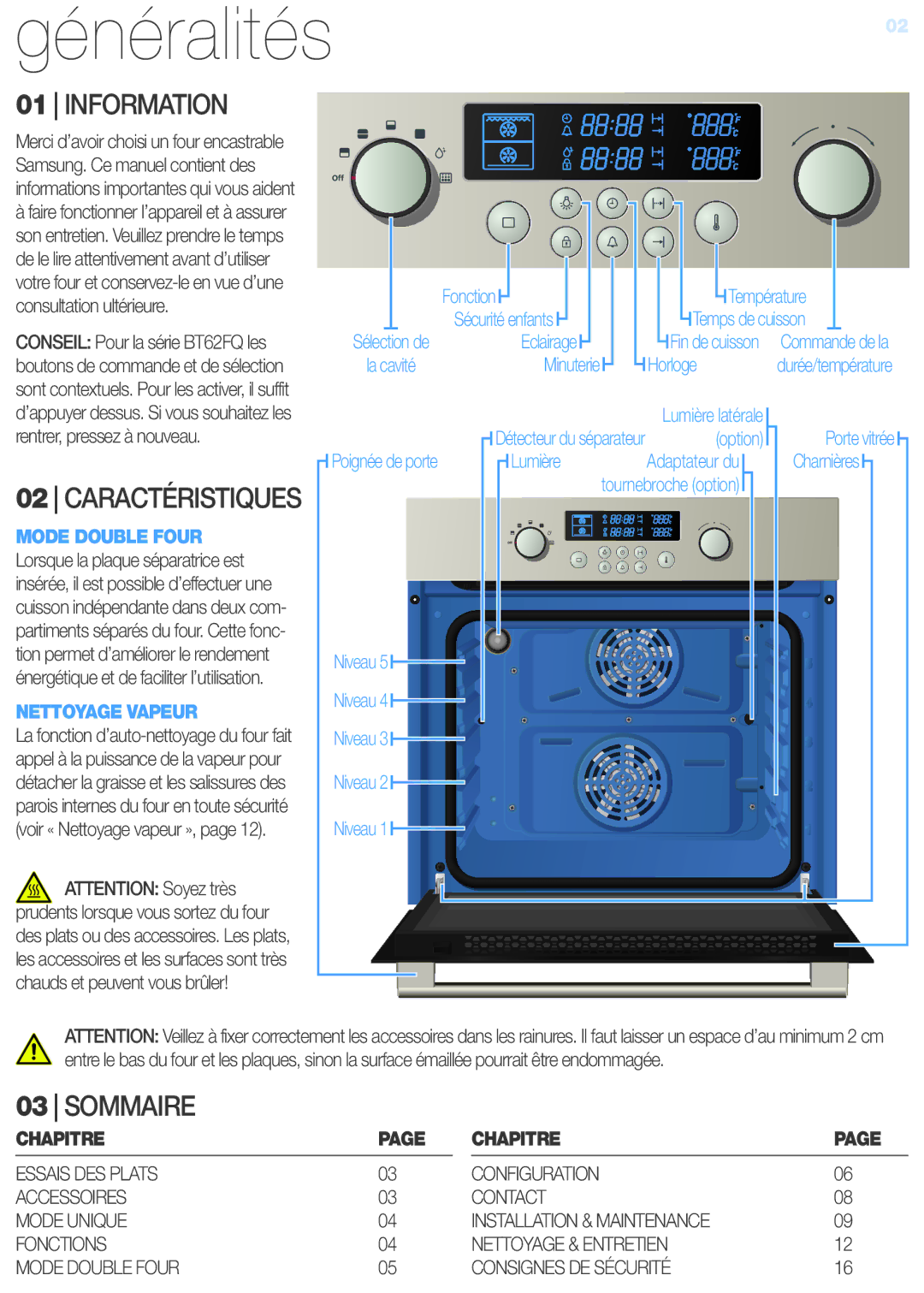 Samsung BT620FQST/XEF manual Information, Sommaire, Chapitre, Consignes DE SéCURITé 