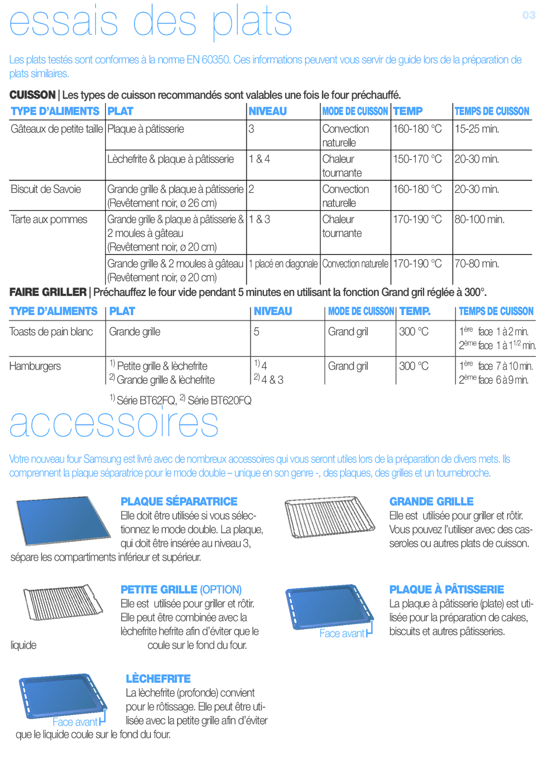 Samsung BT620FQST/XEF Plaque à pâtisserie Convection, 15-25 min, Naturelle, Chaleur, 20-30 min, 80-100 min, 70-80 min 