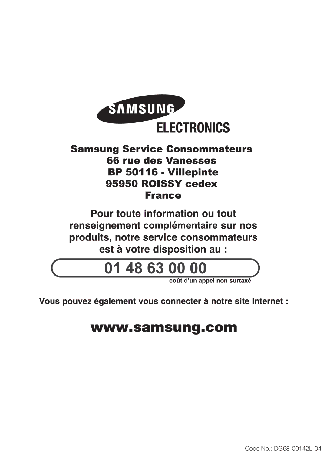 Samsung BT620FQST/XEF manual Code No. DG68-00142L-04 