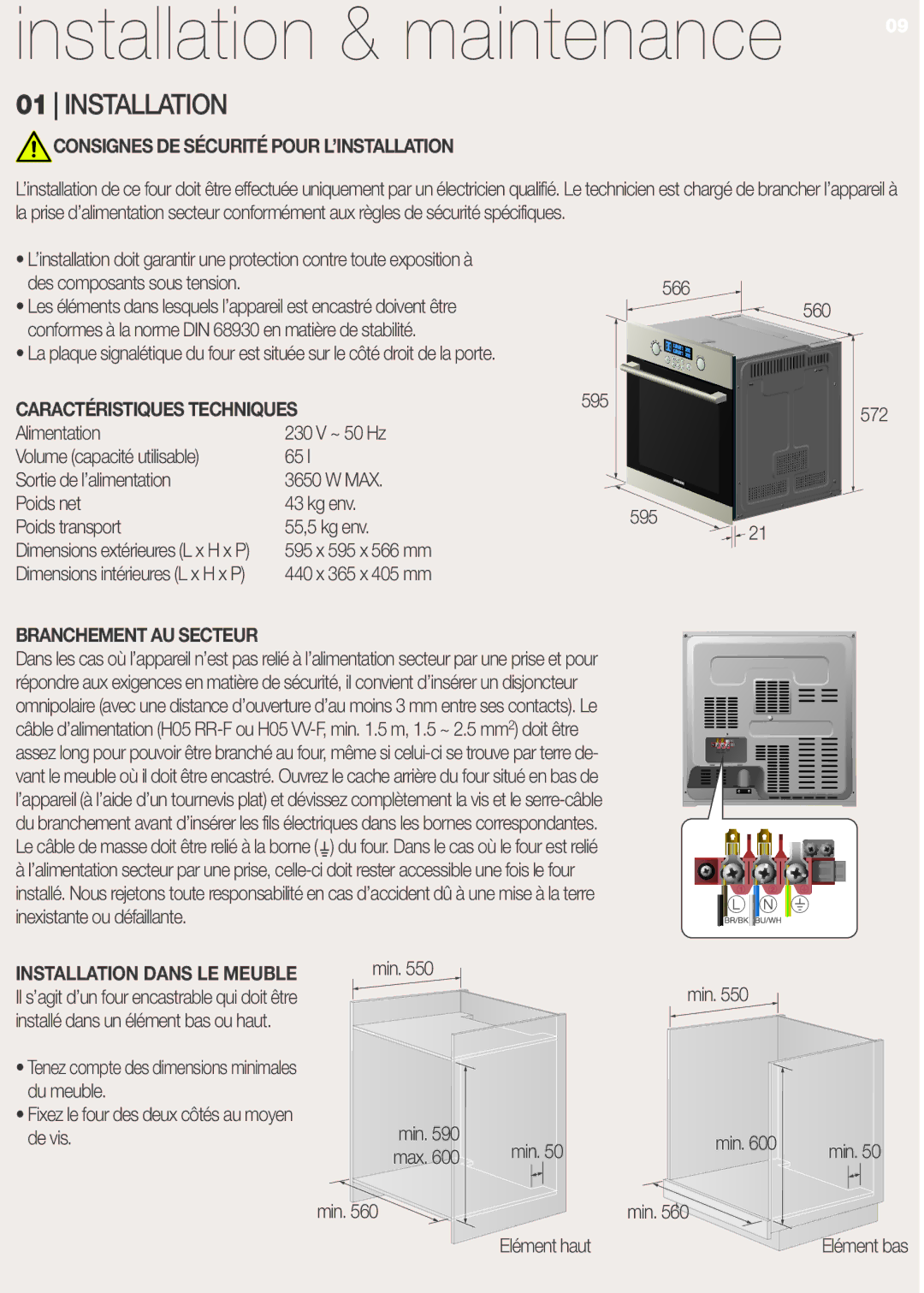 Samsung BT620FQST/XEF manual Installation, Consignes DE SéCURITé Pour L’INSTALLATION, CARACTéRISTIQUES Techniques 