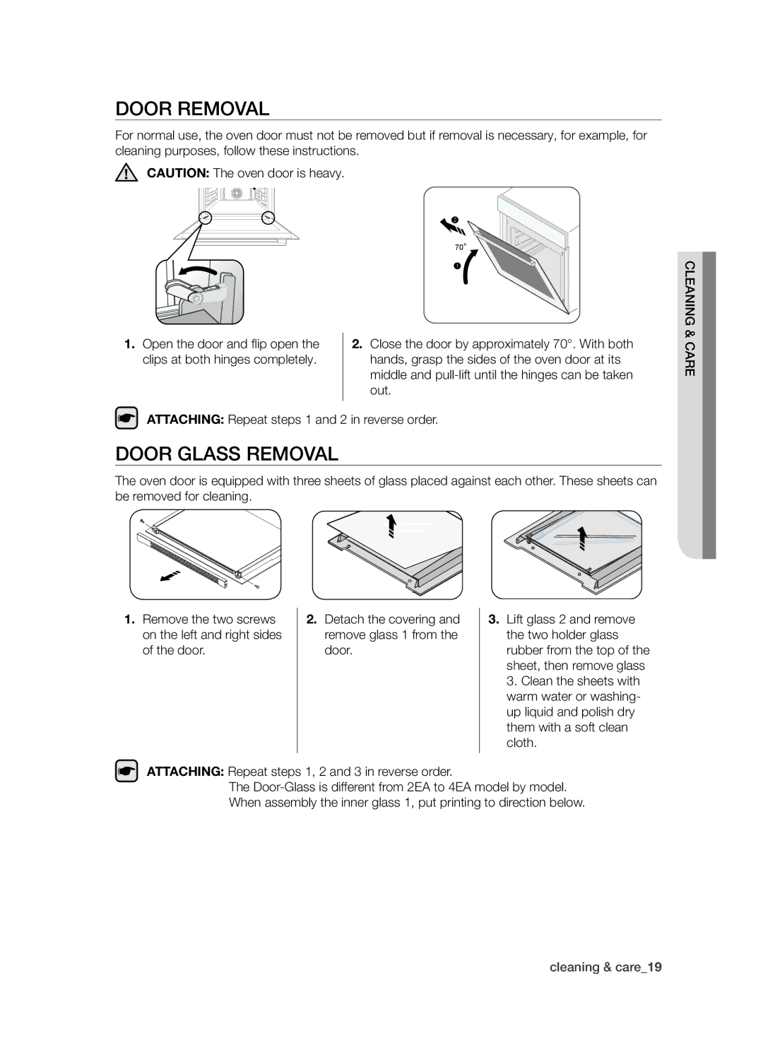 Samsung BT621 Series user manual Door Removal, Door Glass Removal 