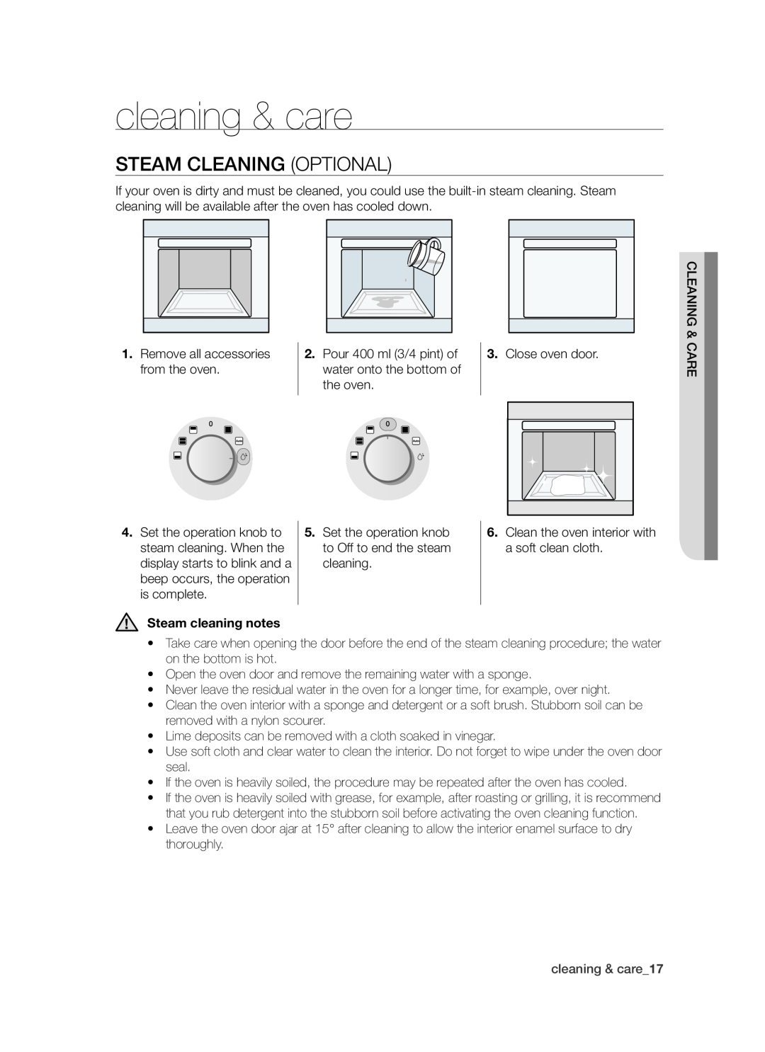 Samsung BT621 Series user manual Steam Cleaning Optional, cleaning & care17 