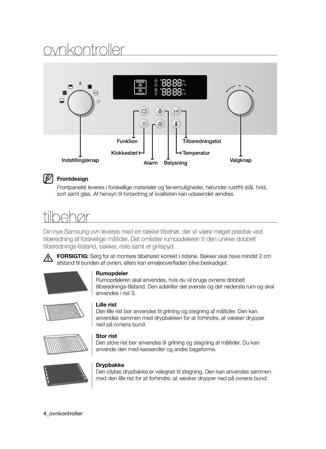 Samsung BT621FSBST/XEE manual Ovnkontroller, Tilbehør 