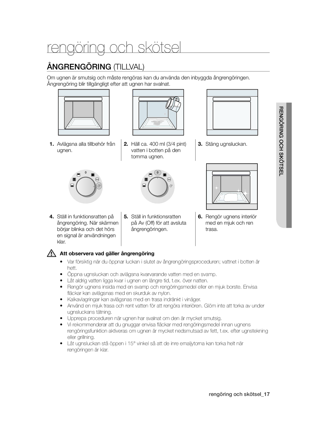 Samsung BT621FSBST/XEE manual Rengöring och skötsel, Ångrengöring Tillval, Att observera vad gäller ångrengöring 