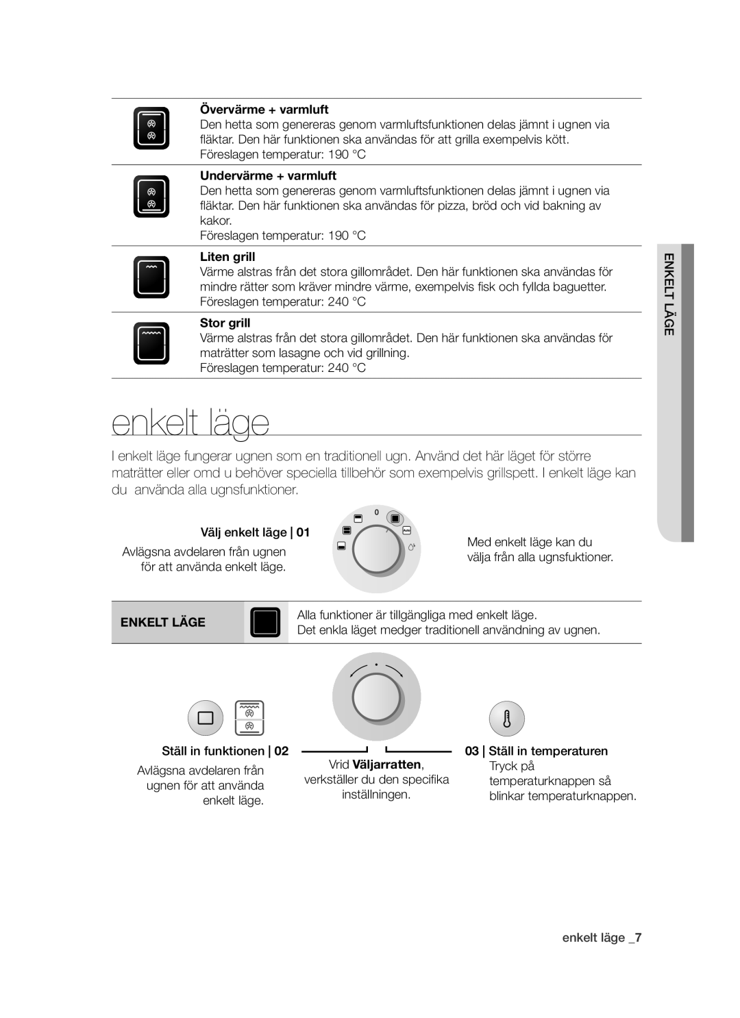 Samsung BT621FSBST/XEE manual Enkelt läge, Enkelt Läge 