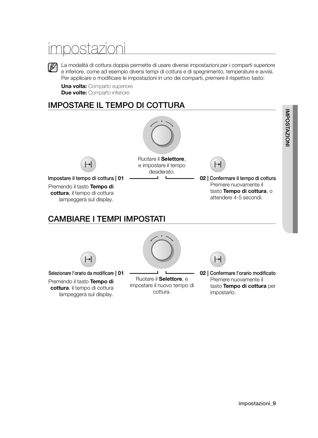 Samsung BT621FSBTL/XET manual Impostazioni, Impostare IL Tempo DI Cottura, Cambiare I Tempi Impostati 