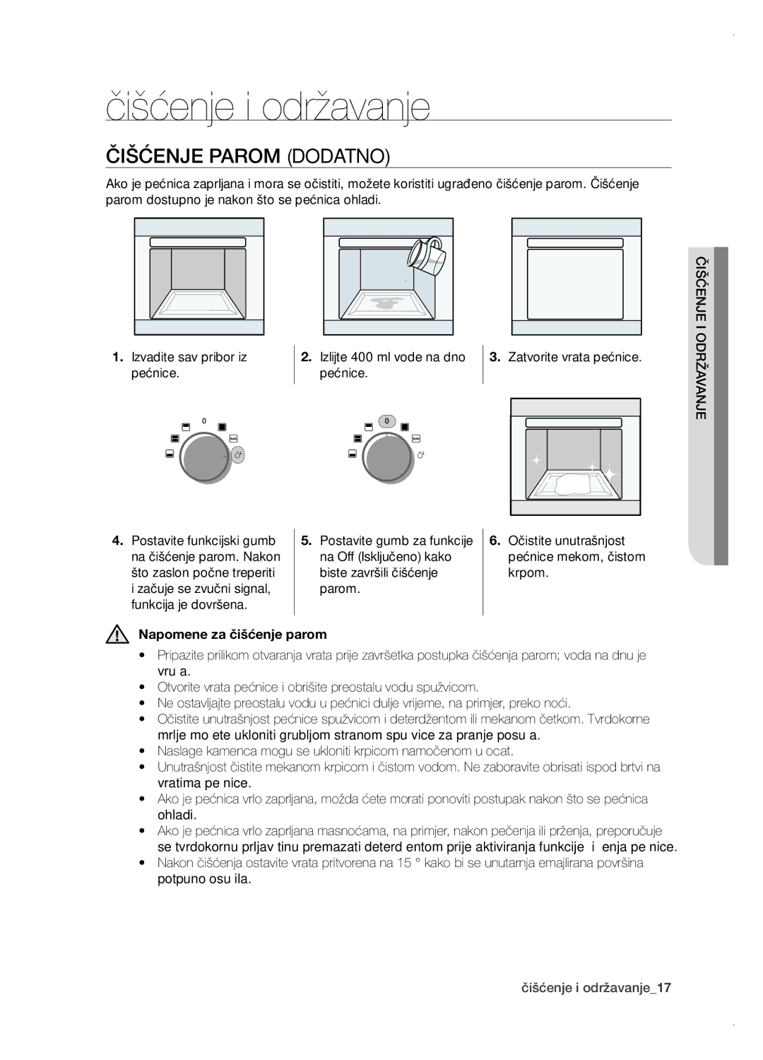 Samsung BT621FSGB/BOL manual Čišćenje i održavanje, Čišćenje parom dodatno, Napomene za čišćenje parom 