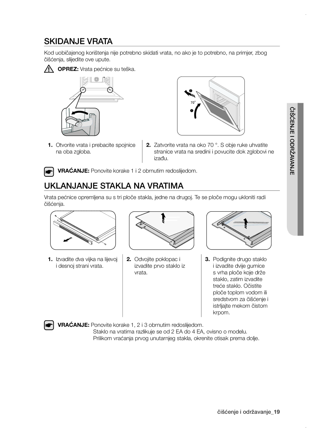 Samsung BT621FSGB/BOL manual Skidanje vrata, Uklanjanje stakla na vratima 