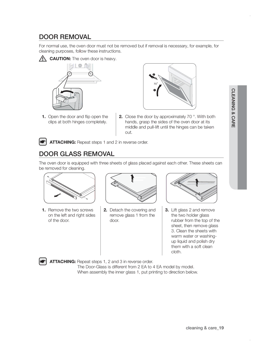 Samsung BT621FSGB/BOL manual Door removal, Door glass removal 