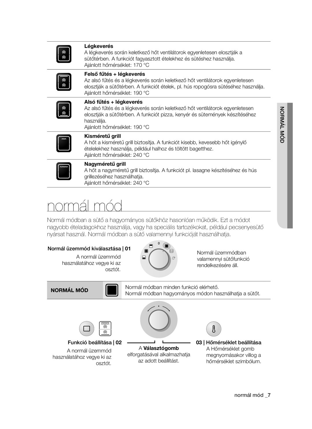 Samsung BT621FSSTP/XEH manual Normál mód, Normál MÓD 