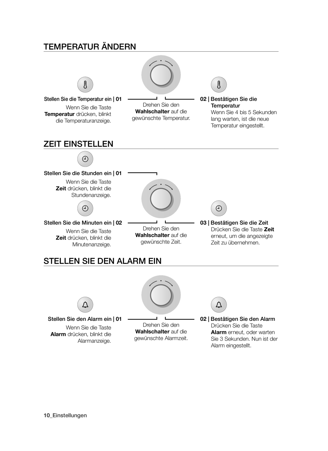 Samsung BT621TSST/XEG manual Temperatur Ändern, Zeit Einstellen, Stellen SIE DEN Alarm EIN 