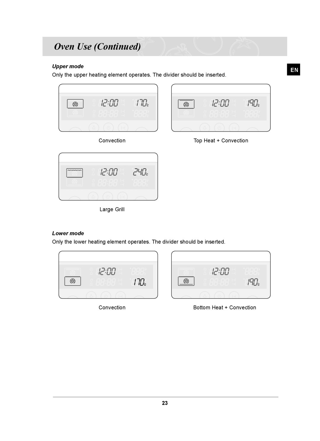 Samsung BT62CDBST, BT62CDBFST owner manual Lower mode 