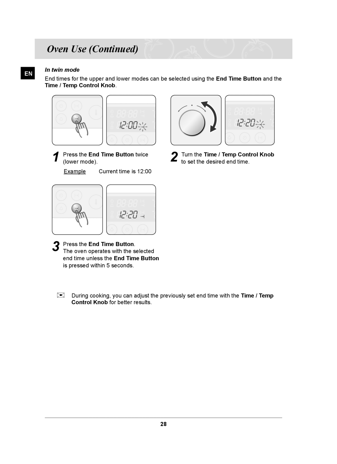 Samsung BT62CDBFST, BT62CDBST owner manual Time / Temp Control Knob 