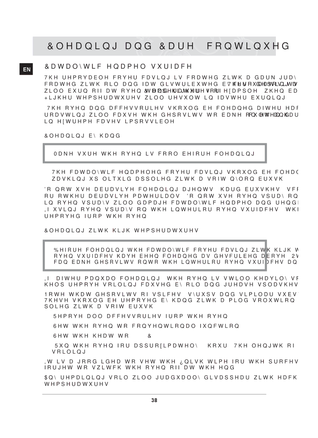 Samsung BT62CDBFST, BT62CDBST owner manual Catalytic enamel surface, Cleaning by hand, Cleaning with high temperatures 