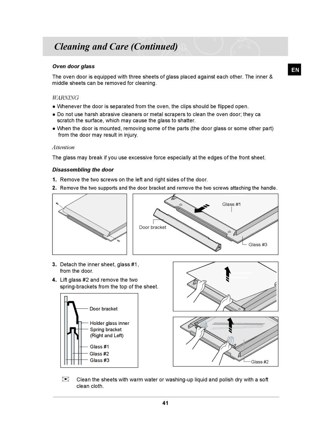 Samsung BT62CDBST, BT62CDBFST owner manual Oven door glass, Disassembling the door 