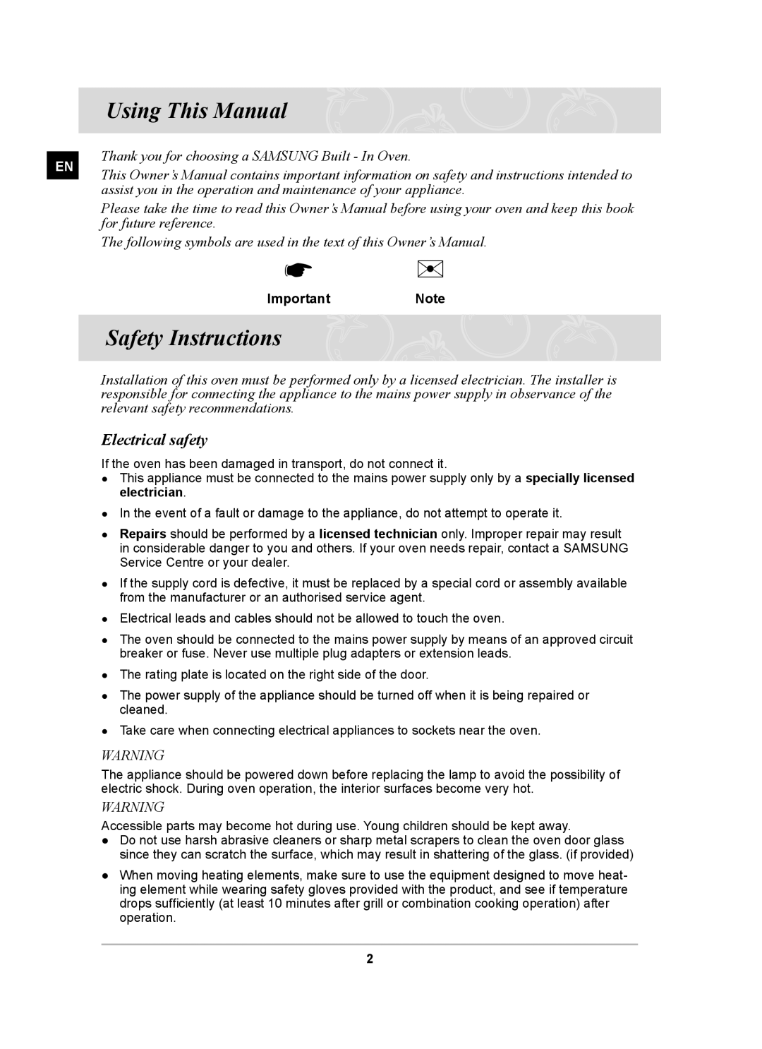 Samsung BT62CDBFST, BT62CDBST owner manual Using This Manual, Safety Instructions, Electrical safety 