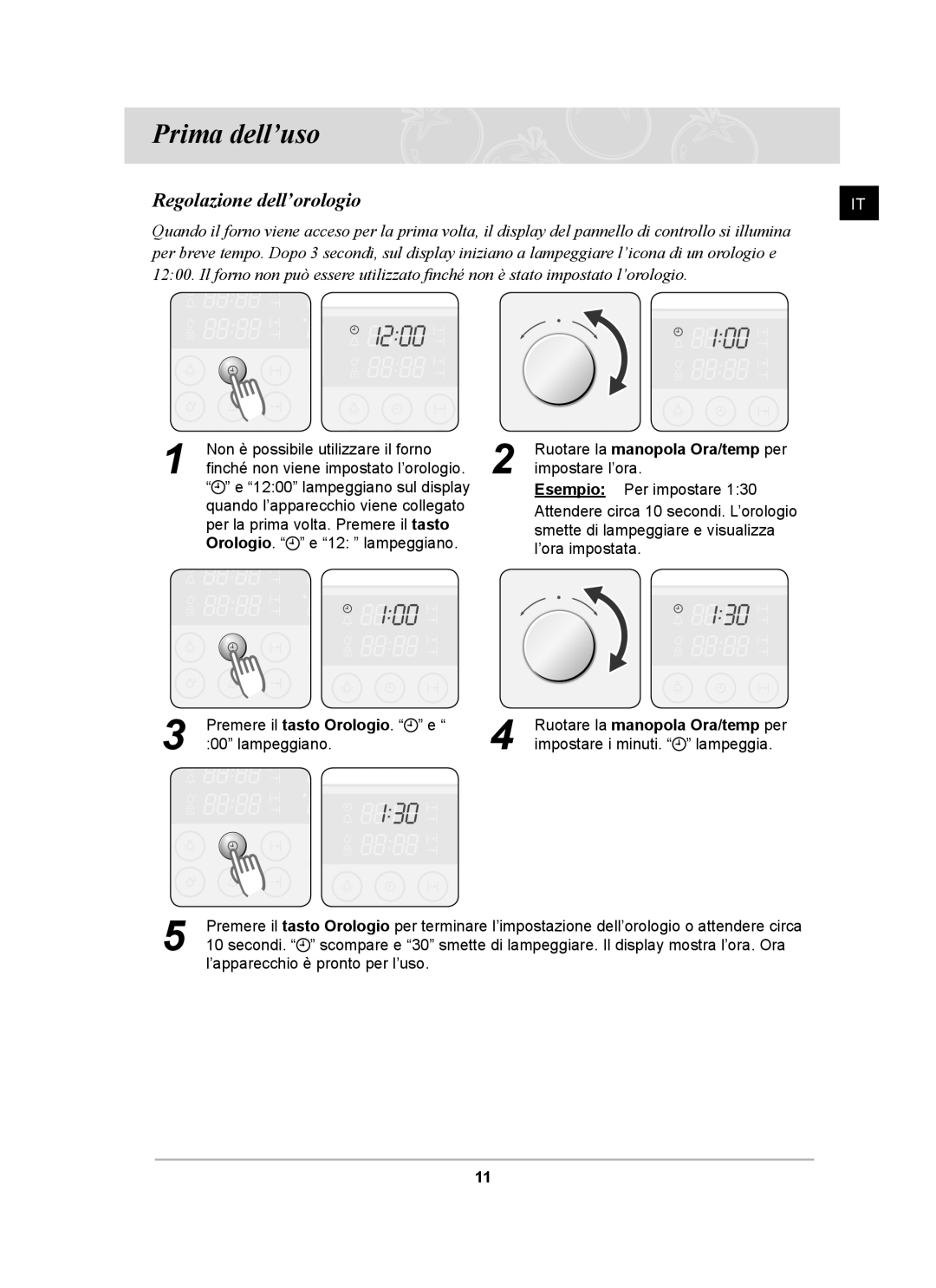 Samsung BT62CDBSTL/XET manual Prima dell’uso, Regolazione dell’orologio 