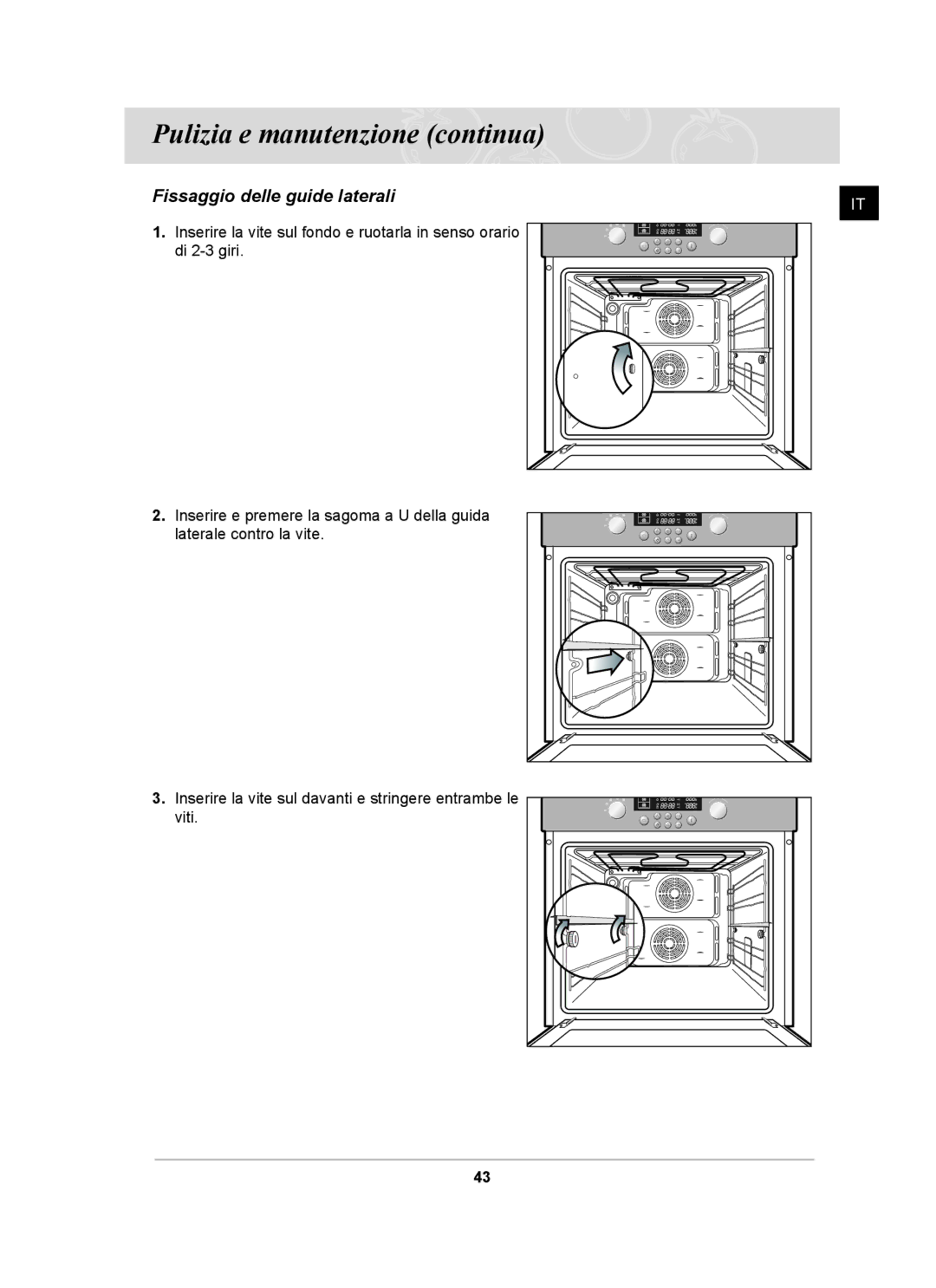 Samsung BT62CDBSTL/XET manual Fissaggio delle guide laterali 