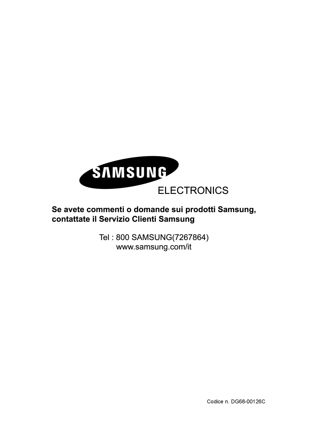 Samsung BT62CDBSTL/XET manual Codice n. DG68-00126C 